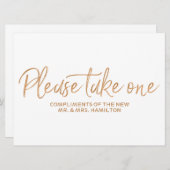 ゴールドのローズ「どうぞおひとつ」ウェディング フェイバーズ サイン 招待状 (正面/裏面)