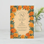ゴールドのワイルドフラワー ラスティック オータム ウェディング テーマ 招待状 (スタンド正面)
