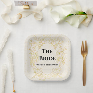 ゴールドのヴィンテージフレーム紙皿 The Bride ペーパープレート