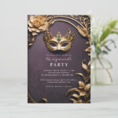 ゴールドのヴェネツィアンマスクの仮面舞踏会 招待状 (スタンド正面)