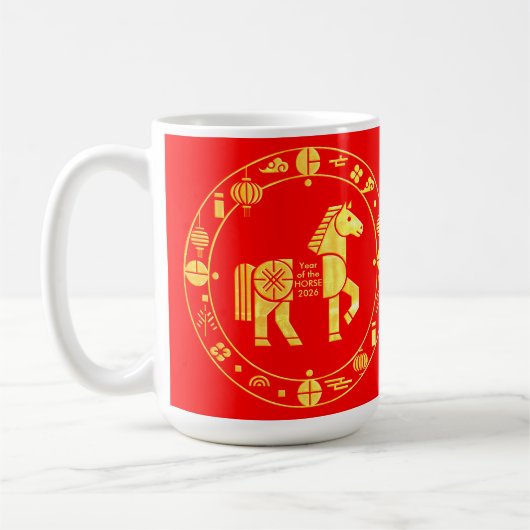 ゴールドの中国の新年2026 コーヒーマグカップ (左)