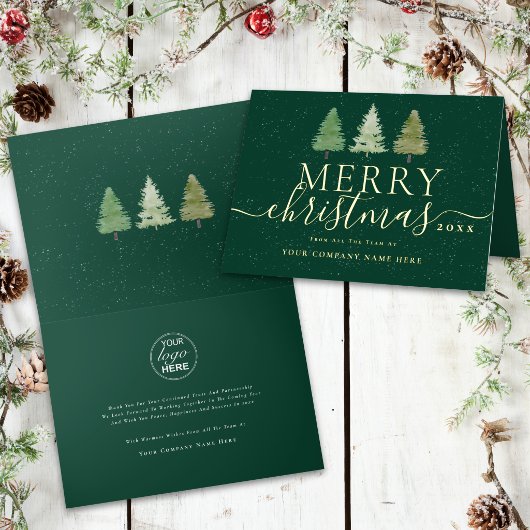 ゴールドの会社のクリスマスツリーのロゴ 箔シーズンカード