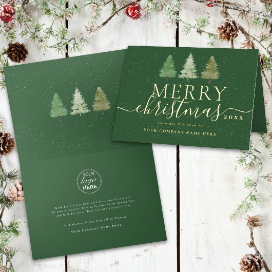 ゴールドの会社のロゴとクリスマスツリー 箔シーズンカード