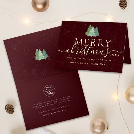 ゴールドの会社のロゴマークのクリスマスツリー 箔グリーティングカード