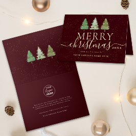 ゴールドの会社のロゴマークのクリスマスツリー 箔シーズンカード