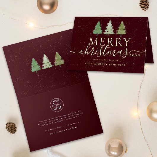 ゴールドの会社のロゴマークのクリスマスツリー 箔シーズンカード