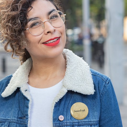ゴールドの偽のグリッター モノグラム 名前 缶バッジ