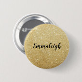 ゴールドの偽のグリッター モノグラム 名前 缶バッジ (正面&裏面)