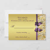 ゴールドの偽のスパンコール ダイヤモンド 紫のリボン RSVP (裏面)