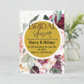 ゴールドの円が付いた花のウェディングシャワー招待状 招待状 (スタンド正面)