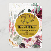 ゴールドの円が付いた花のウェディングシャワー招待状 招待状 (正面/裏面)