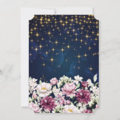 ゴールドの卒業帽子、星、花、青い卒業式 招待状 (裏面)