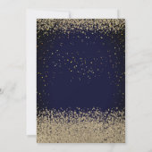 ゴールドの卒業帽、ダイヤモンドとコンフェッティの青い卒業背景 招待状 (裏面)
