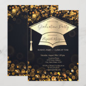 ゴールドの卒業帽 ボケの濃い卒業背景 招待状 (正面/裏面)