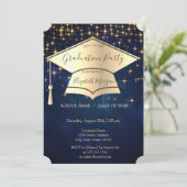 ゴールドの卒業帽、星の青い卒業 招待状 (スタンド正面)