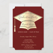 ゴールドの卒業帽、赤い卒業 招待状 (正面)