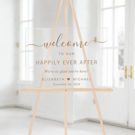 ゴールドの台本の結婚式の歓迎の後に幸せに アクリルサイン