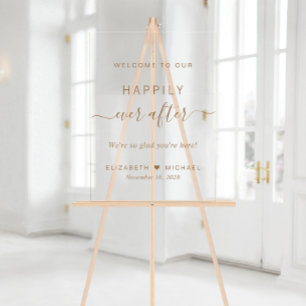 ゴールドの台本の結婚式の歓迎の後に幸せに アクリルサイン