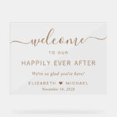 ゴールドの台本の結婚式の歓迎の後に幸せに アクリルサイン (正面)