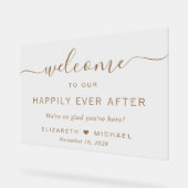 ゴールドの台本の結婚式の歓迎の後に幸せに アクリルサイン (傾斜)