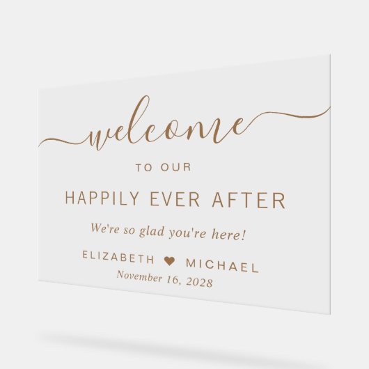 ゴールドの台本の結婚式の歓迎の後に幸せに アクリルサイン (傾斜)