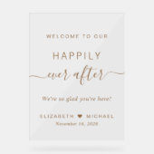 ゴールドの台本の結婚式の歓迎の後に幸せに アクリルサイン (正面)