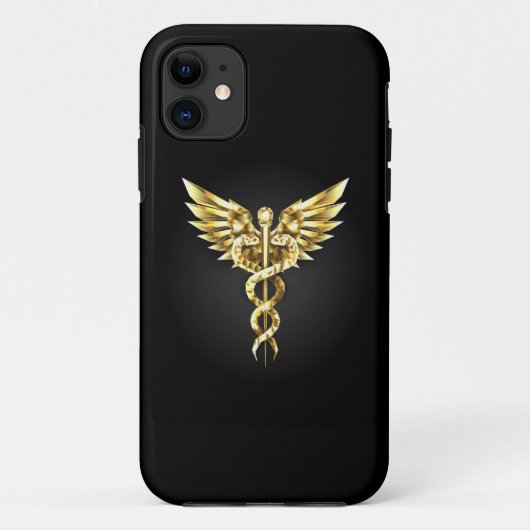ゴールドの多角形のカドゥケウス Case-Mate iPhoneケース (裏面)
