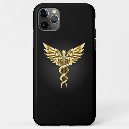 ゴールドの多角形のカドゥケウス Case-Mate iPhoneケース (裏面)