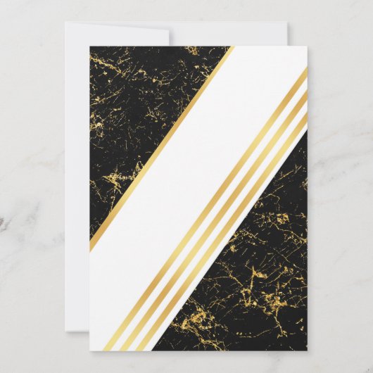 ゴールドの大理石のストライプのタイポグラフィー 結婚記念日 招待状 (裏面)
