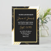 ゴールドの大理石のストライプのタイポグラフィー 黒 招待状 (スタンド正面)