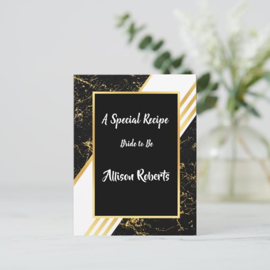 ゴールドの大理石のストライプのタイポグラフィ黒の結婚前お茶会 ポストカード (スタンド正面)