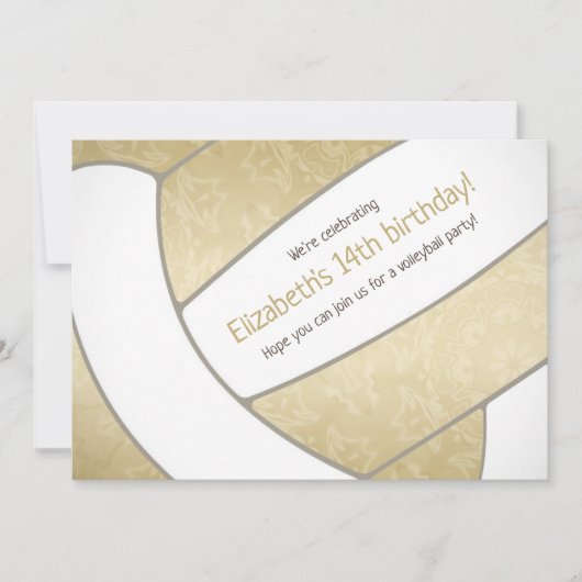 ゴールドの女の子のバレーボールスポーツをテーマにしたパーティー 招待状 (正面)