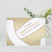 ゴールドの女の子のバレーボールスポーツをテーマにしたパーティー 招待状 (スタンド正面)