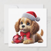 ゴールドの子犬とオーナメント シーズンカード (正面)