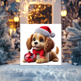 ゴールドの子犬とオーナメント シーズンカード