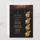 ゴールドの孔雀、アンティークエジプト風、アールデコの結婚式 招待状 (正面)