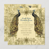 ゴールドの孔雀 オーシャンテイジ ヴィンテージ ウェディング 招待状 (正面/裏面)