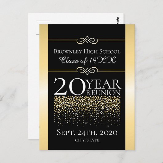 ゴールドの学校同窓会デザイン ポストカード (正面/裏面)