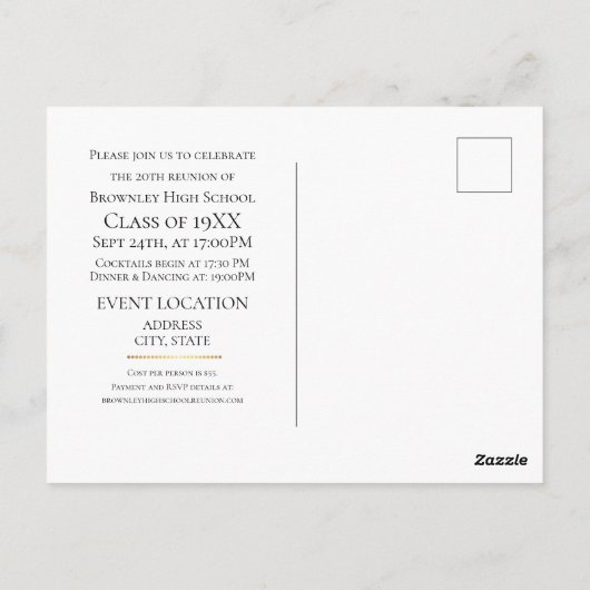 ゴールドの学校同窓会デザイン ポストカード (裏面)