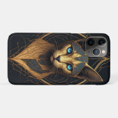 ゴールドの幾何学模様がアクセントの黒猫の肖像画 Case-Mate iPhoneケース (裏面(横))