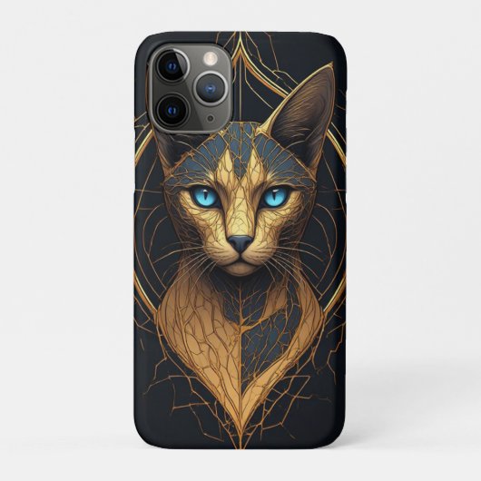 ゴールドの幾何学模様がアクセントの黒猫の肖像画 Case-Mate iPhoneケース (裏)