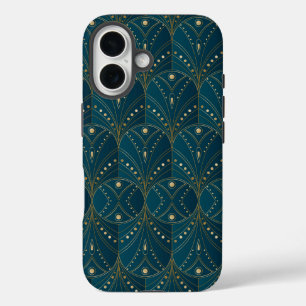 ゴールドの幾何学模様が特徴のArt Decoパターン iPhone 16ケース