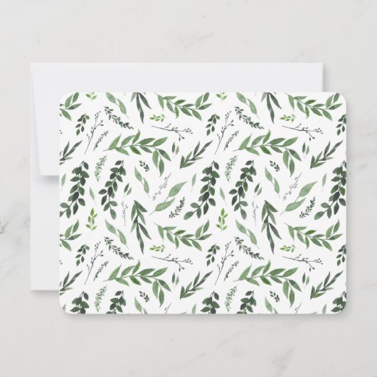 ゴールドの幾何学的なフレームに葉の装飾が施された結婚式の返信カード 出欠カード (裏面)