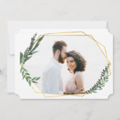 ゴールドの幾何学的な水彩の葉 セーブザデート (裏面)