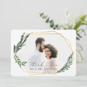 ゴールドの幾何学的な水彩画の葉 サンキューカード (スタンド正面)