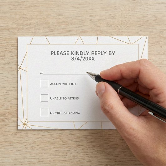 ゴールドの幾何学的なRSVP返信 エンクロージャーカード