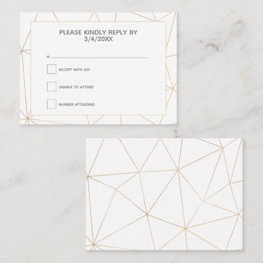 ゴールドの幾何学的なRSVP返信 エンクロージャーカード (正面/裏面)