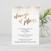 ゴールドの延期結婚式「予定変更」カード 招待状 (スタンド正面)