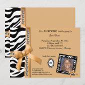 ゴールドの弓とゼブラのストライプの誕生日パーティーの招待状 招待状 (正面/裏面)