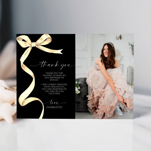 ゴールドの弓の写真　感謝のメッセージカード 招待状